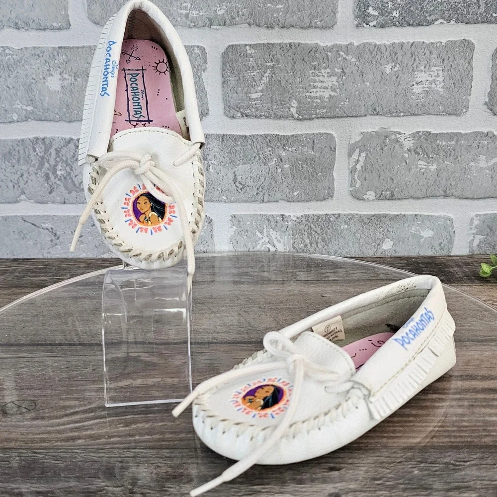 Vintage Disney Pocahontas Moccasins White‎ Leather Fringe Shoes Toddler Girls  7